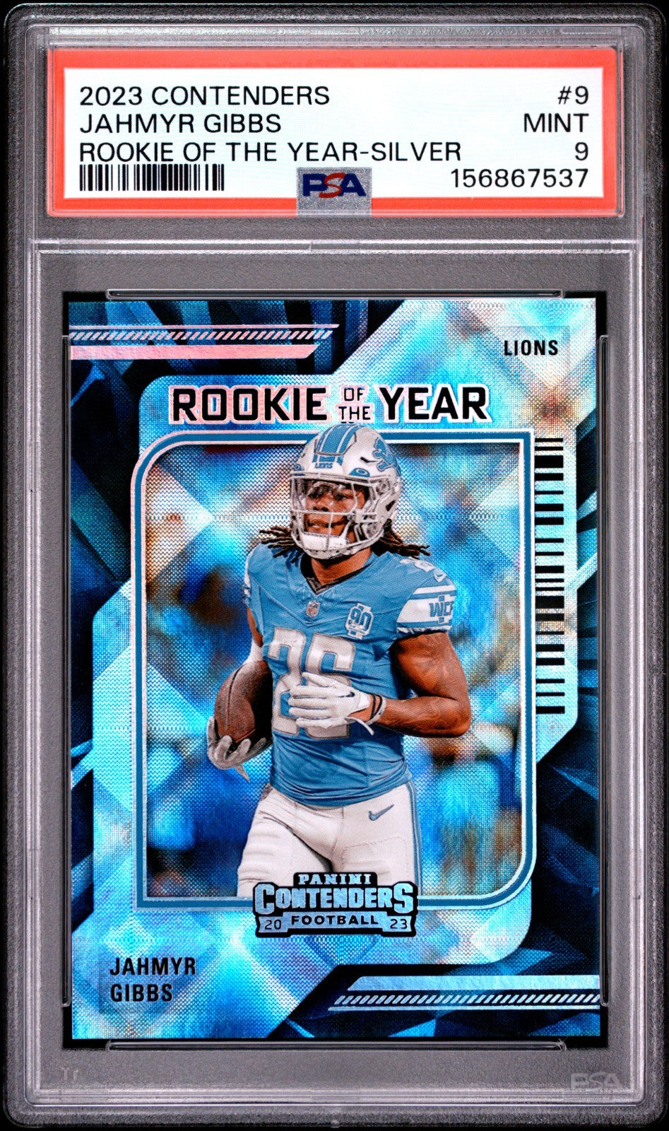 2023 Panini Contenders - RoY Contenders Jahmyr Gibbs #9 Silver RC PSA 9 LOW POP0